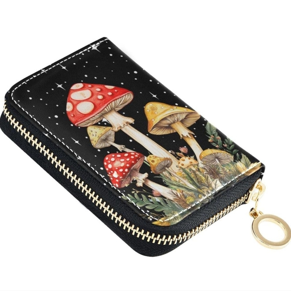 Mushroom Print Black Wallet